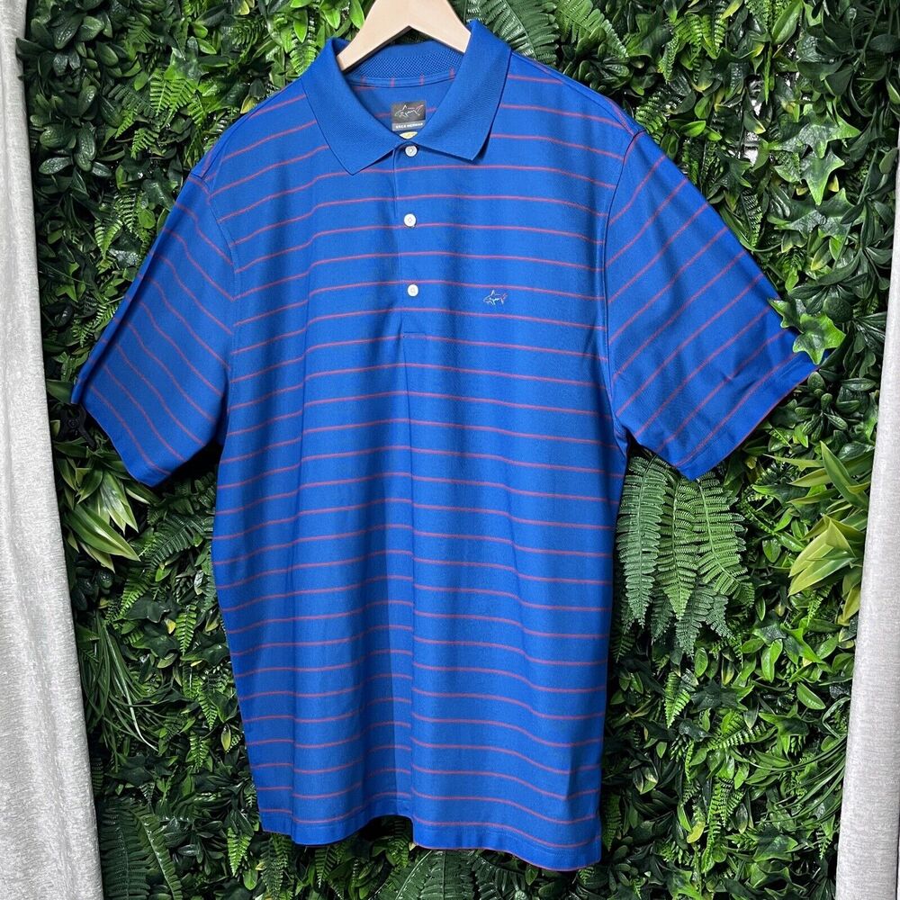 GREG NORMAN Shirt Men X Large Blue Striped Polo Play Dry Performance Golf 2001